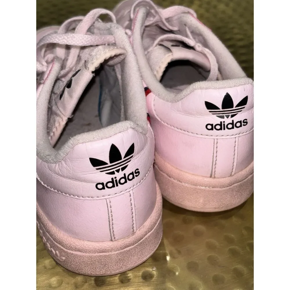 Womens adidas Continental 80 Pink Leather Low Top Sneakers Black Red Stripe Sz 5